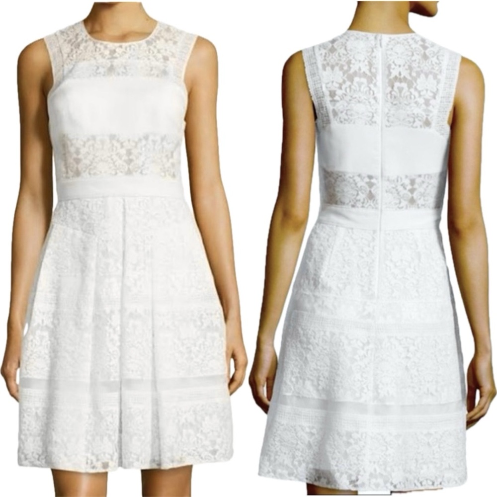 Rebecca Taylor White Silk Layered Effect Floral Lace Combo Dress - Size 8